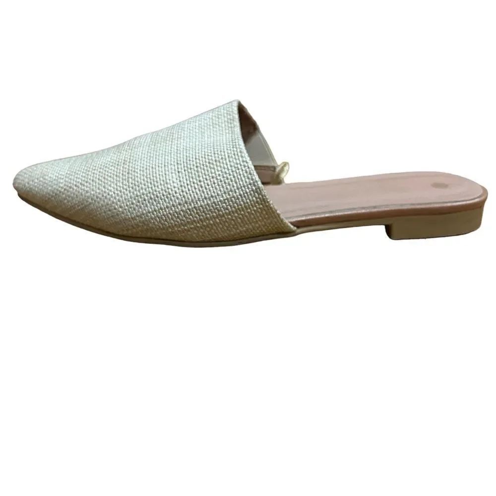 Straw Rattan Pointed Toe Mule Slides Flats - Picture 8 of 9